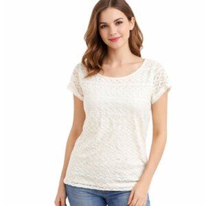 NWT Banana Republic Short Sleeves Cream Overlay Lace Top